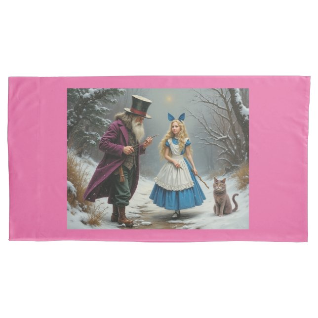 Cojín Winter Alice, funda de almohada rosa king (Anverso)