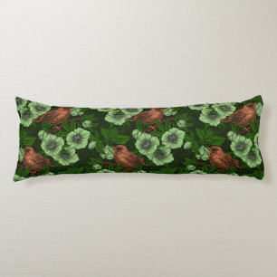 Cojín Wren y hellebore en verde oscuro