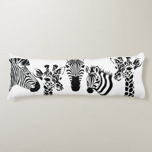 Cojín Zebra Giraffe Arte de sketch en blanco y negro