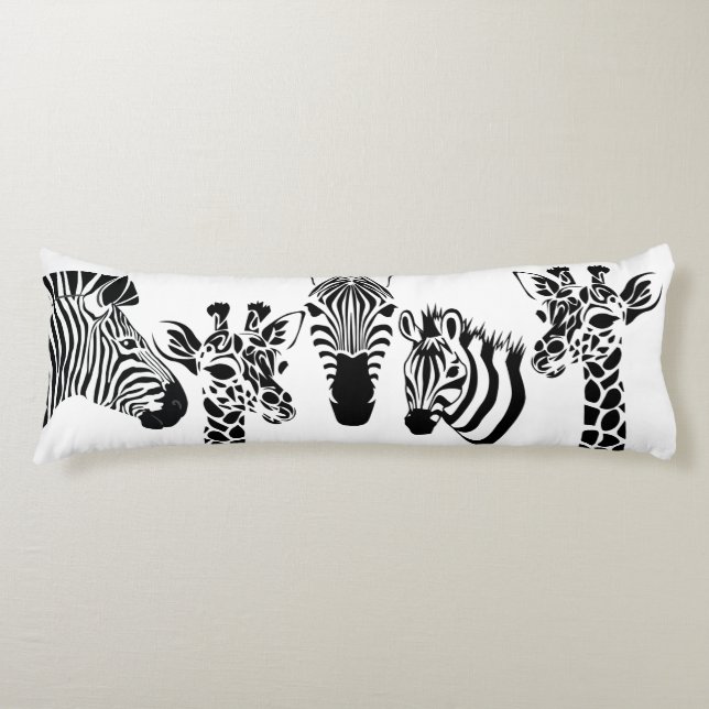 Cojín Zebra Giraffe Arte de sketch en blanco y negro (Anverso)