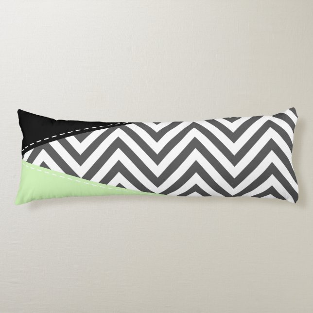 Cojín Zigzag gris, Chevron gris, Patrón de zigzag, Menta (Anverso)