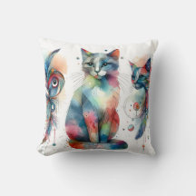 Cojines decorativos de gatos de acuarela vibrante
