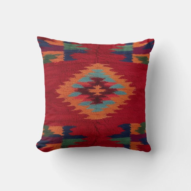 Cojines decorativos del Kilim Rojo: Una fusión de  (Anverso)