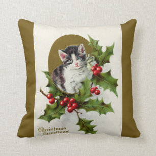 Cojines decorativos del oro del gatito del navidad
