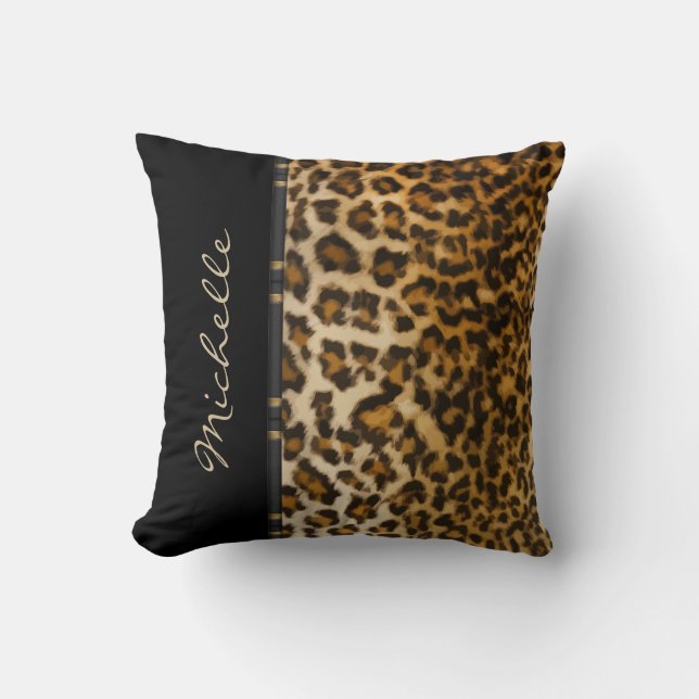 Cojines decorativos estilo leopardo monograma (Anverso)