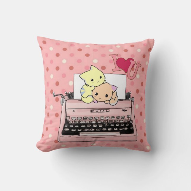 Cojines decorativos Gatitos Te Amo Máquina Escrito (Anverso)