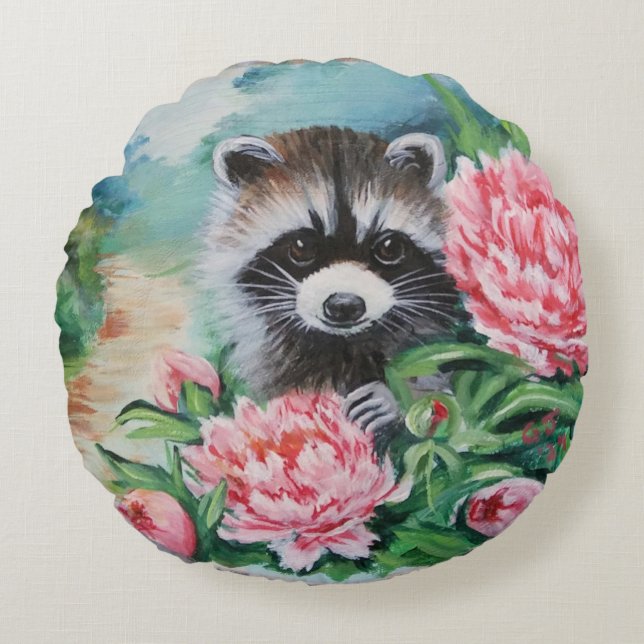Cojines decorativos Raccoon & Peonies (Anverso)