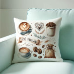 Cojines decorativos temáticos de Coffee House<br><div class="desc">Añada un toque acogedor a su casa o evento con nuestra almohada de tiro con temática de la casa de café, con la encantadora frase "Amor se está preparando" junto con el encantador arte de la casa de café ilustrado. Perfecto para los amantes del café, esta almohada le aporta calidez...</div>