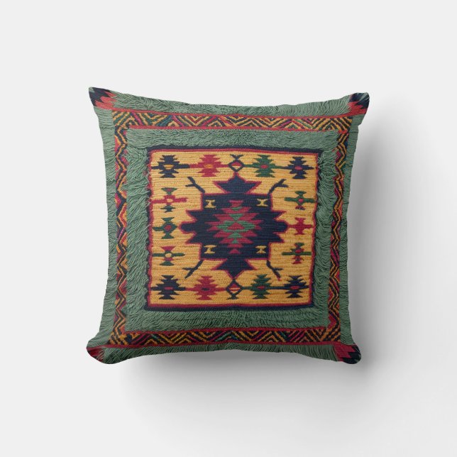 Cojines decorativos verdes de Kilim: un equilibrio (Anverso)
