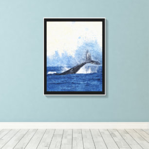 Cola de ballena azul salpicando en arte de océano