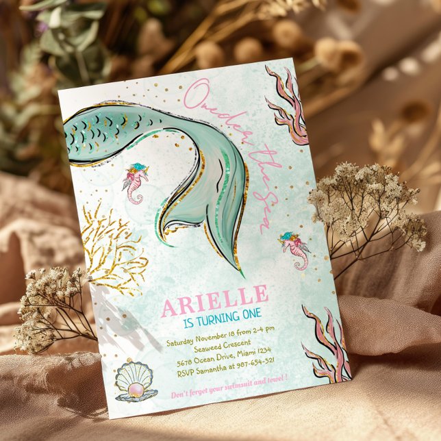 Cola de sirena brillo menta bajo el mar Invitación (Subido por el creador)