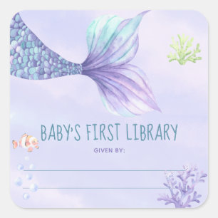 Cola de sirena - etiqueta para libro de baby showe