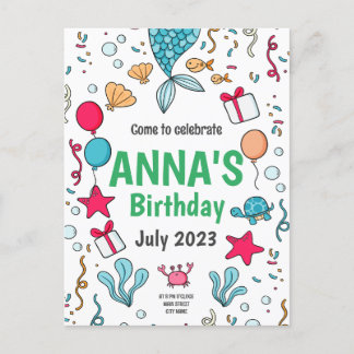 Cola de sirena linda, Invitación de cumpleaños de