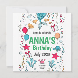 Cola de sirena linda, Invitación de cumpleaños de 