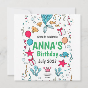 Cola de sirena linda, Invitación de cumpleaños de 