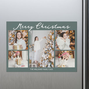 Colage de Fotos de Navidad Gris Verde Tarjeta Magn