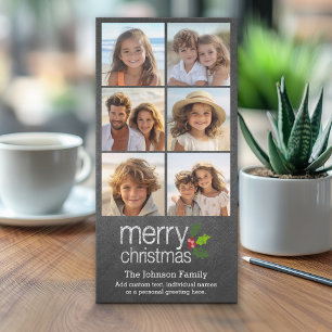 Colage de fotos en pizarra Feliz Navidad Acebo