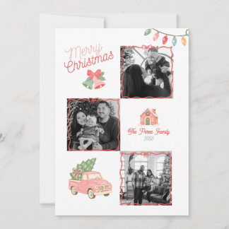 Colage de Fotos Familiares de Navidad Rosa Rojo Re
