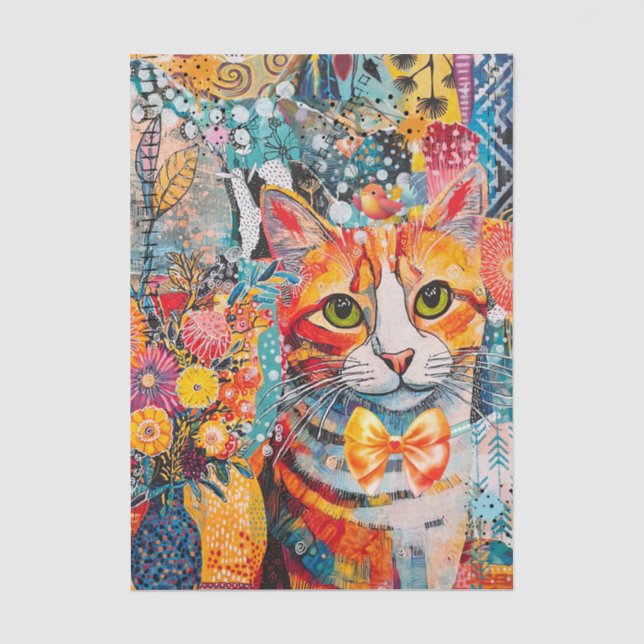 Colage de papel de seda mixto de gato (Anverso)