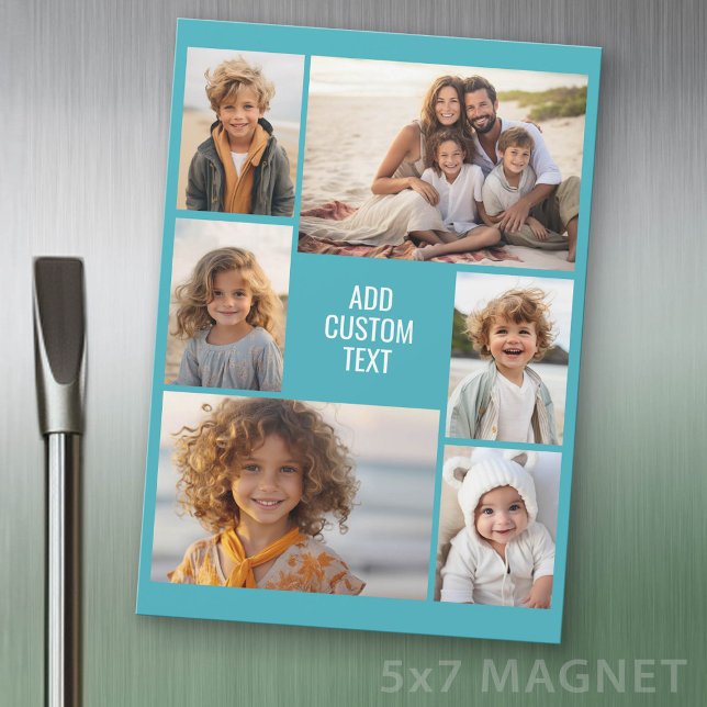 Colaje de 6 fotos - Iman con Texto Blanco y Verde  (Photo Magnet Sheet - 5 inches x 7 inches)