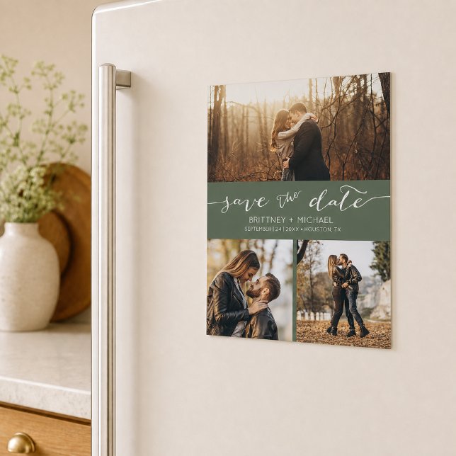 Colaje de Fotos Ahorro de Fecha Simple Salvia Oscu (Announce your wedding with this custom photo collage save the date design. )