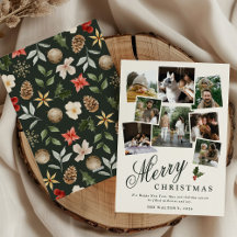 Colaje de Fotos Botánicas de Navidad en Verde Oscu