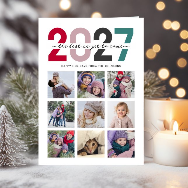 Colaje de fotos de Navidad 2027 doblado 9 Fotos (Folded 2027 Photo Collage Christmas 9 Photos Holiday Card)