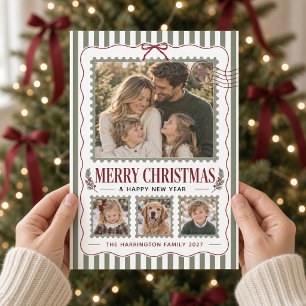 Colaje de fotos de Navidad con lazo de salvia vint