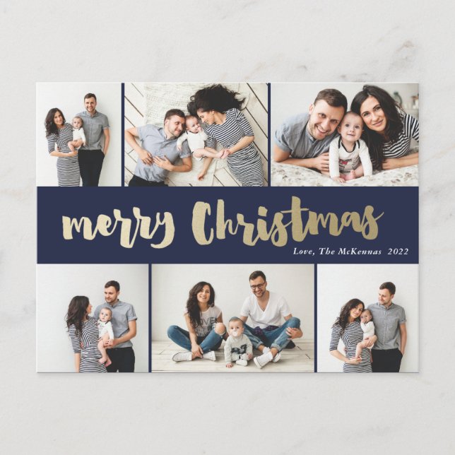 Colaje de fotos de Navidad en oro escrito a mano (Anverso)