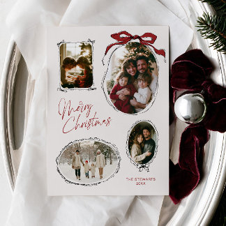 Colaje de Fotos Familiares de Navidad con Lazo Roj