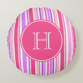 Colas de rayas monograma púrpura rosa almohada de
