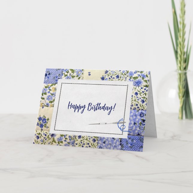 Colcha azul de cumpleaños con tarjeta de aguja (Anverso)