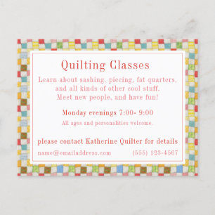 COLCHA LOCA "Clases de Quilting" Tarjeta Postal / 