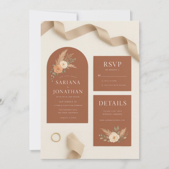 Colección conjunto de invitaciones de boda de rosa (Anverso)
