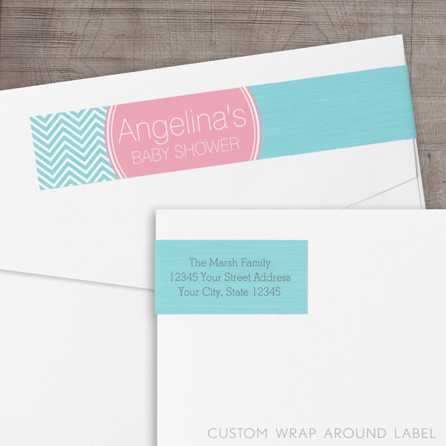 Colección de Baby Shower - Chevrons azules rosados (Custom Return Address Label with a Wrap Around Feature)
