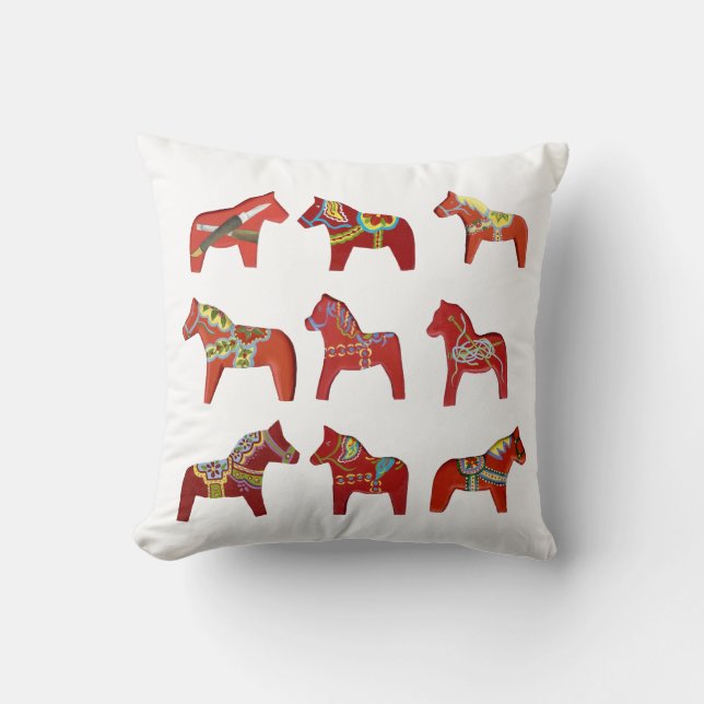 Colección de caballos Dala rojos Almohada (Anverso)
