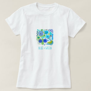 Colección de camisetas ilustradas en azul y verde