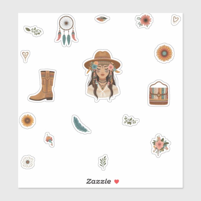 Colección de Chicas de Moda Boho Pegatina Pack (Hoja)