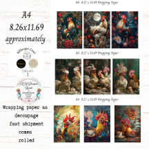 Colección de Papel de Regalo Decoupage A4 Gallo