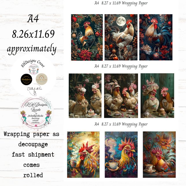Colección de Papel de Regalo Decoupage A4 Gallo (Subido por el creador)
