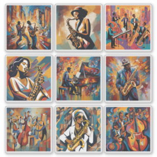 Colección de Pegatinas de arte musical de jazz