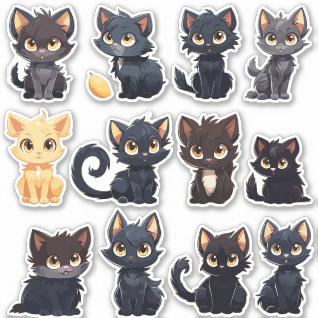 Colección de Pegatinas de gatos (12 gatos) (Anverso)
