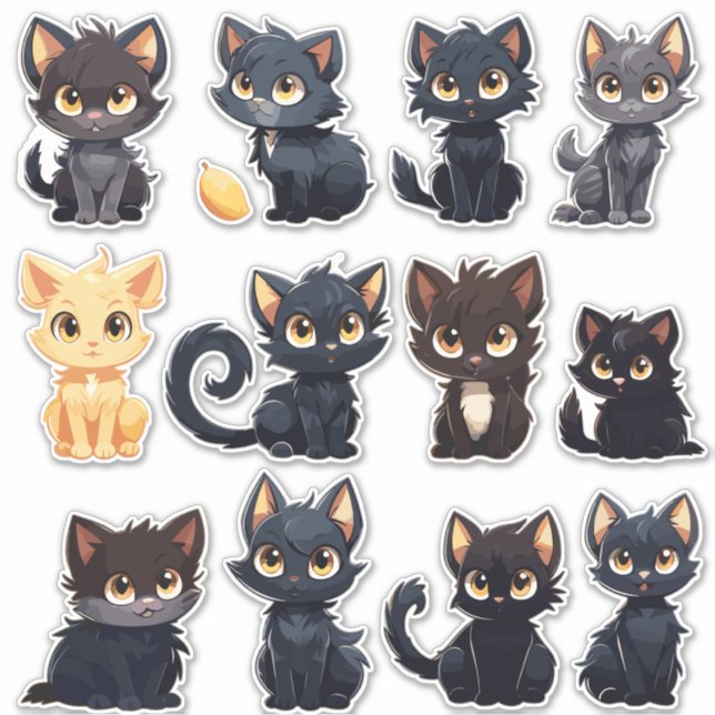 Colección de Pegatinas de gatos (12 gatos) (Anverso)