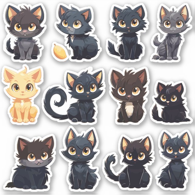 Colección de Pegatinas de gatos (12 gatos) (Anverso)