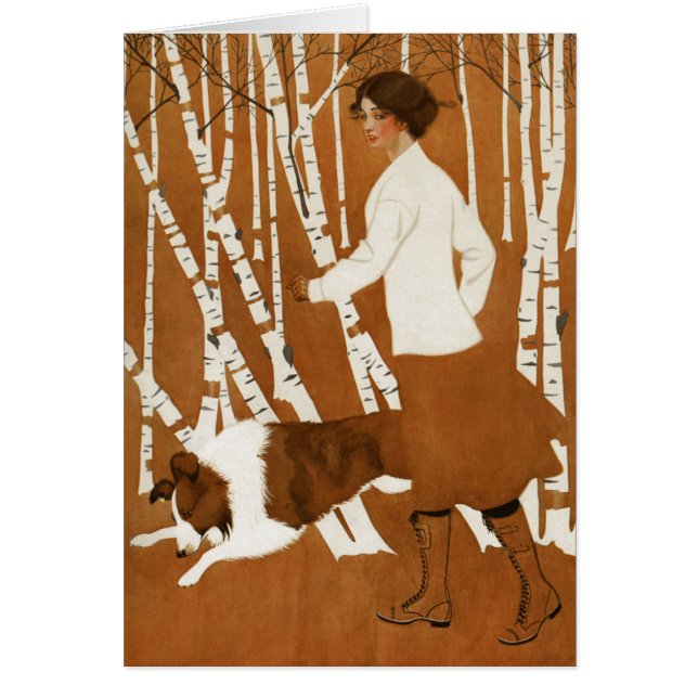 Coles Phillips Fadeaway: Mujer trotando con Collie (Frente)
