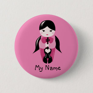 Coletas y botón rosado de la muñeca del violín