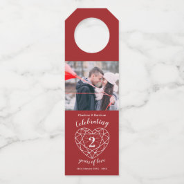 Colgador Para Botellas 2.º aniversario de boda foto garnet corazón rojo