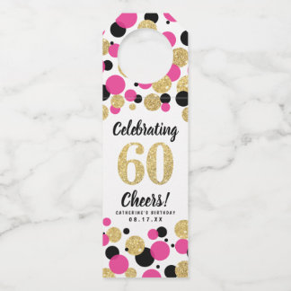 Colgador Para Botellas 60.º cumpleaños Confetti Purpurina de oro negro y 