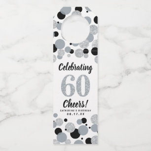 Colgador Para Botellas 60.º cumpleaños Purpurina Gris Negro Confetti