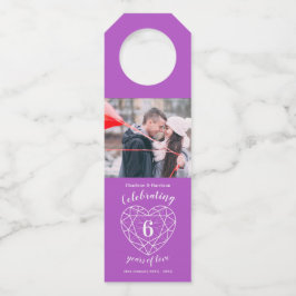 Colgador Para Botellas 6.º aniversario foto corazón de amatista púrpura